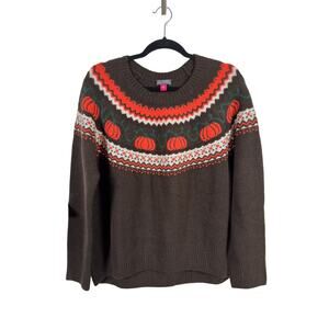 Vince Camuto Sweater Womens Medium Brown Pumpkin Fair Isle Crewneck